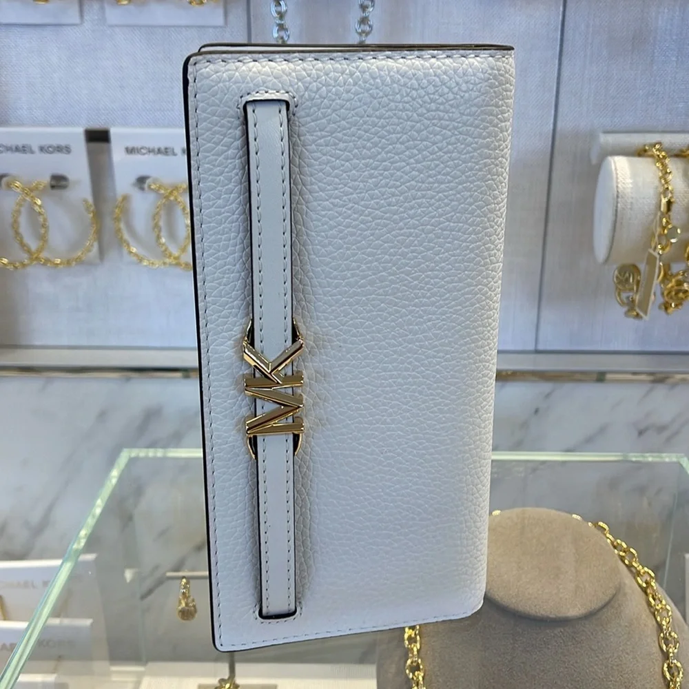 Michael Kors Reed Lg Bifold Pebbled Leather Snap Wallet Card Case Optic White